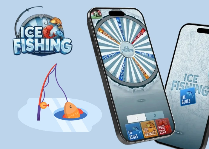 Ice Fishing by Evolution running on mobile phones showing the wheel and Lil' Blues bet