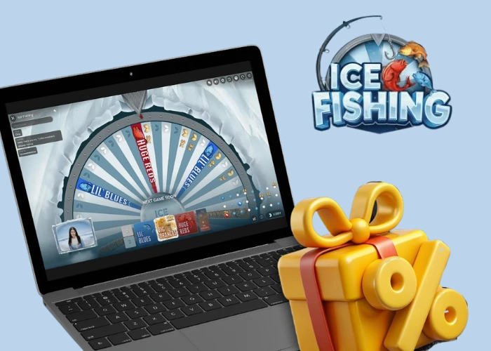 Ice Fishing bonus round screen showing fish carrying multiplier values beneath the ice