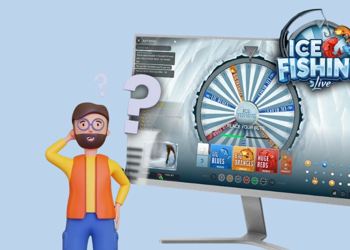 Ice Fishing round rules screen explaining the betting phase and wheel multipliers